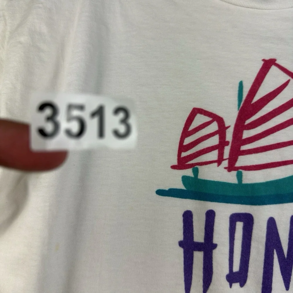 Vintage Hong‎ Kong Shirt Men L White Tourist Junk Boat Graphic Single Stitch Tee